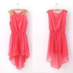 Watermelon Red Sequin Shoulder High-low Chiffon..