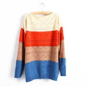 Spell Color Stripe Casual Long Sleeve Loose..