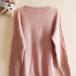 Pink Loose Hemp Flowers Retro Sweater on Luulla