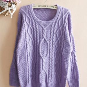 Purple Loose Hemp Flowers Retro Sweater