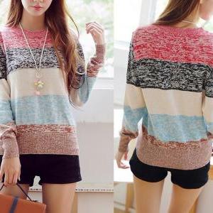 Color Stripe Long Aleeved Sweater