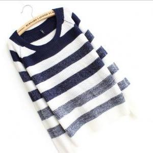Retro Stripe Gradient Knit Pullover Sweater