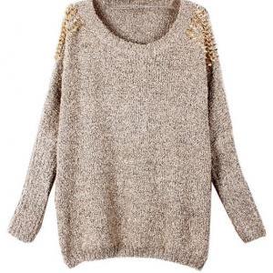 Apricot Batwing Sleeves Pullover With Rivets..