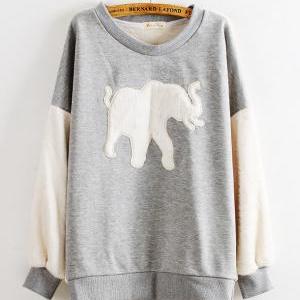 Warm Cartoon Elephant Pattern Leisure Sweatshirt