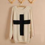 Beige Cross Long Sleeve Sweater