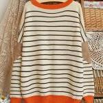 Bat Sleeve Matching Color Round Neck Loose Striped..
