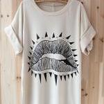 Lips Pattern Roll Sleeve T-shirt
