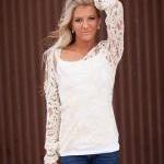 Embroidered Beige Lace Sheer Top