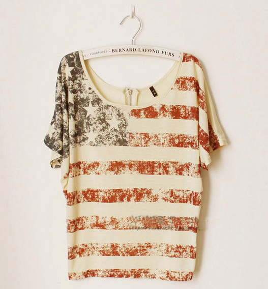 Vintage Old American Flag Printed Short-sleeve T-shirt