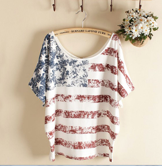 White Vintage Old American Flag Printed Short-sleeve T-shirt