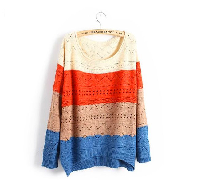 Spell Color Stripe Casual Long Sleeve Loose Sweater