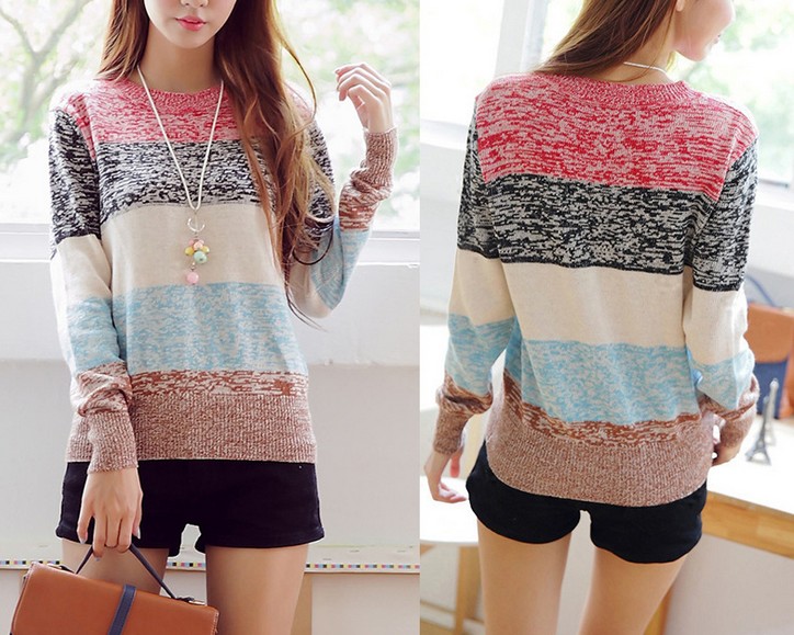 Color Stripe Long Aleeved Sweater