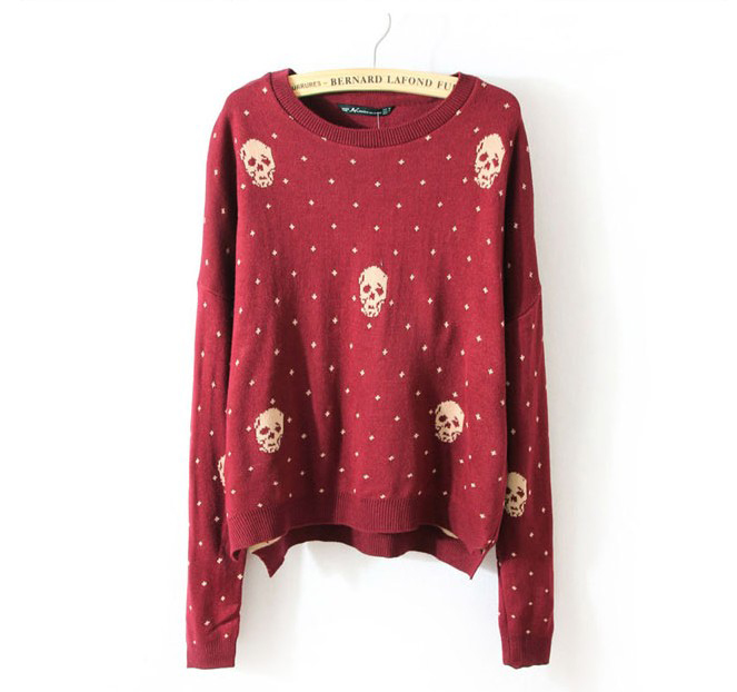 Red Skull Polka Dot Jacquard Sweater