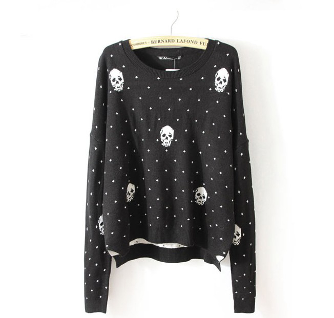 Black Skull Polka Dot Jacquard Sweater