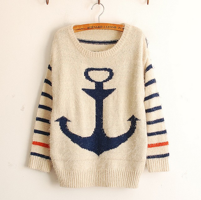 Pullover Navy Anchor Stripe Mohair Sweater