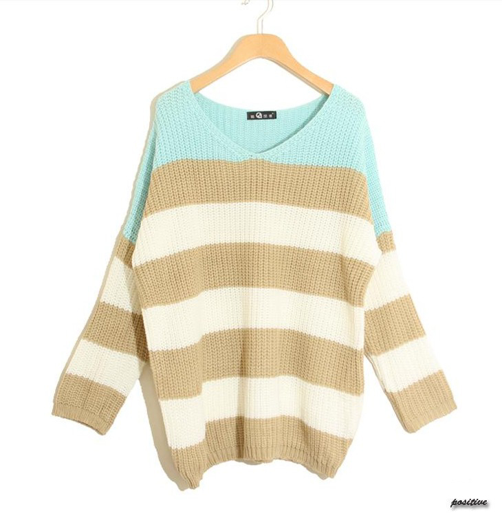 Stripe Matching Color Loose All-match Long Sweater