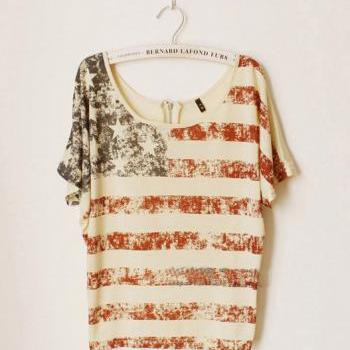 Vintage Old American Flag Printed Short-sleeve T-shirt on Luulla