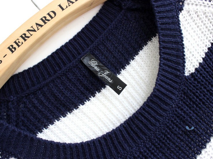 Retro Stripe Gradient Knit Pullover Sweater on Luulla